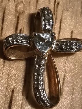 Sterling Silver Topaz And Diamond Cross Pendant Signed